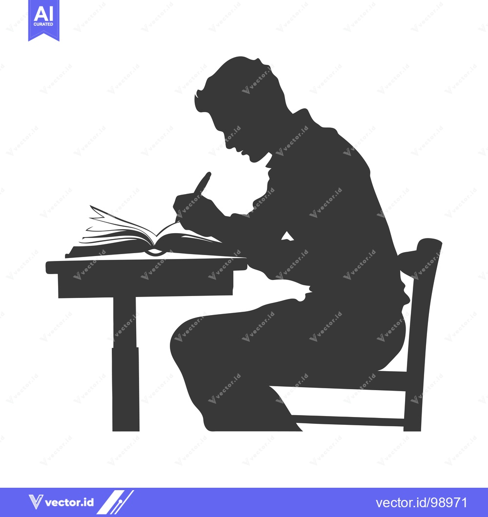 Premium Vector dari Silhouette of a Person Sitting at a Desk Writing in a Book