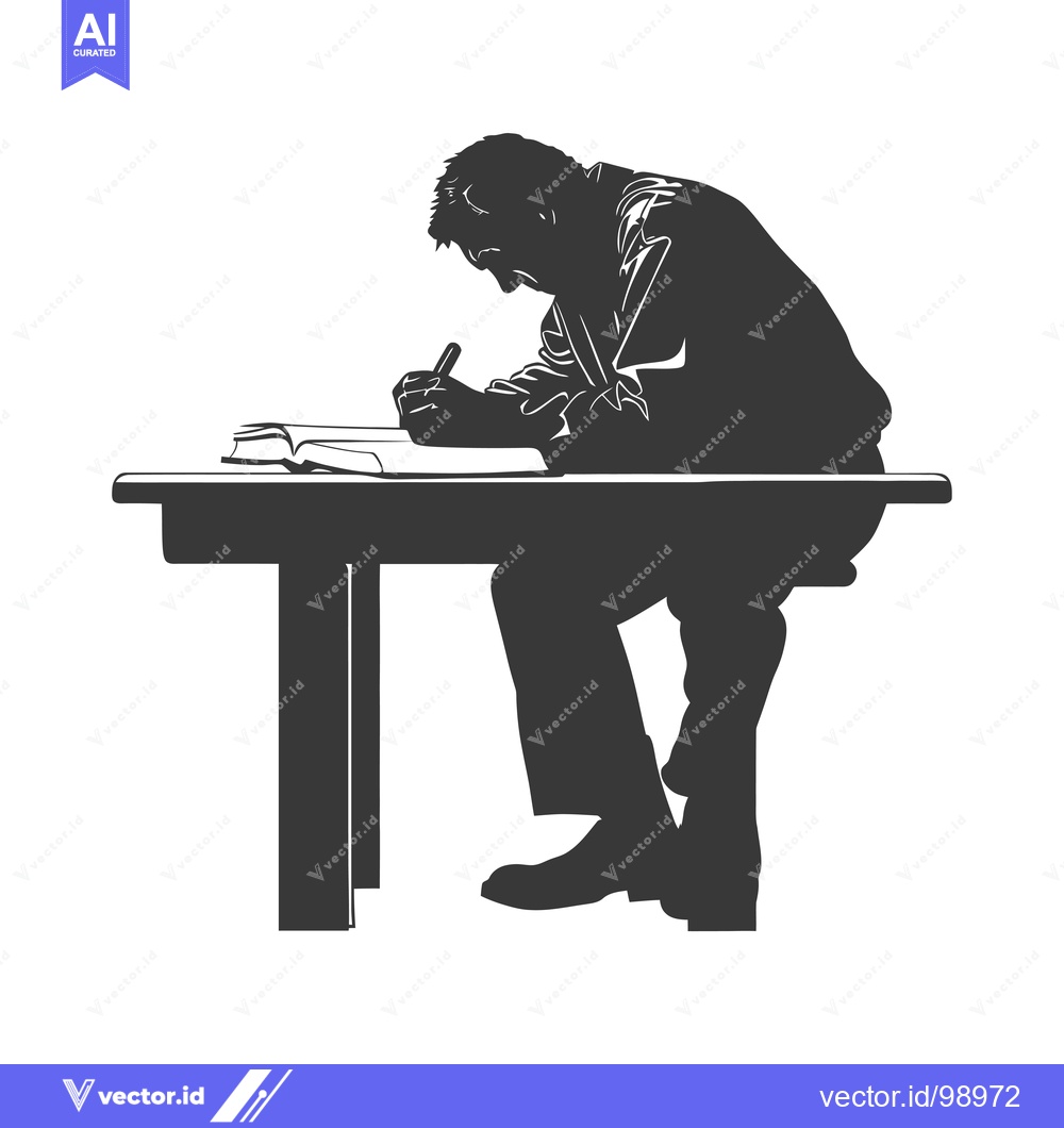 Premium Vector dari Silhouette of a Person Sitting at a Table and Writing