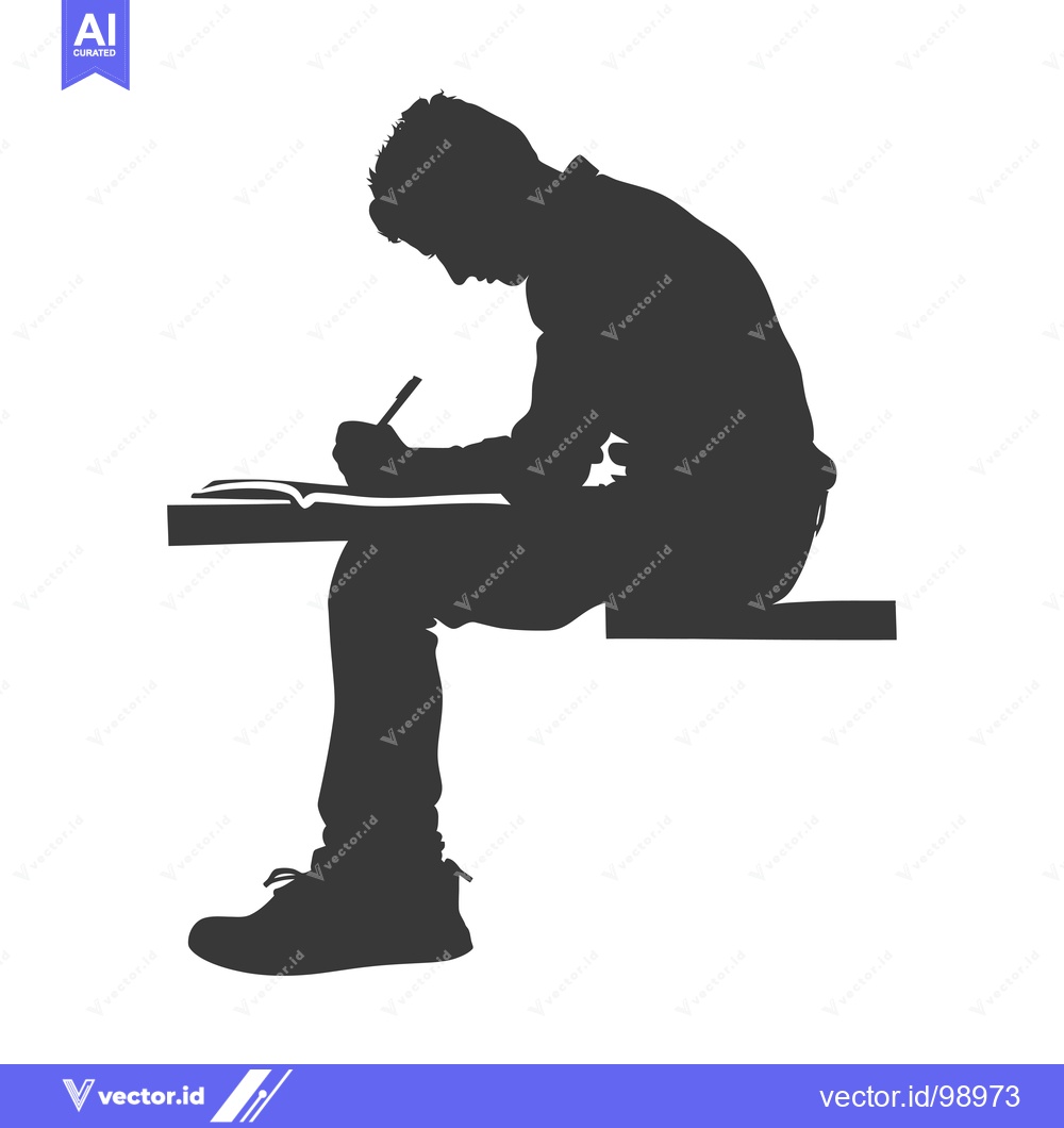 Premium Vector dari Silhouette of a Person Sitting at a Table and Writing in a Notebook