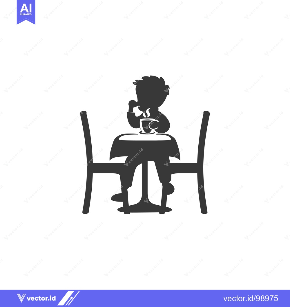 Premium Vector dari Silhouette of a Person Sitting at a Table Drinking from a Mug