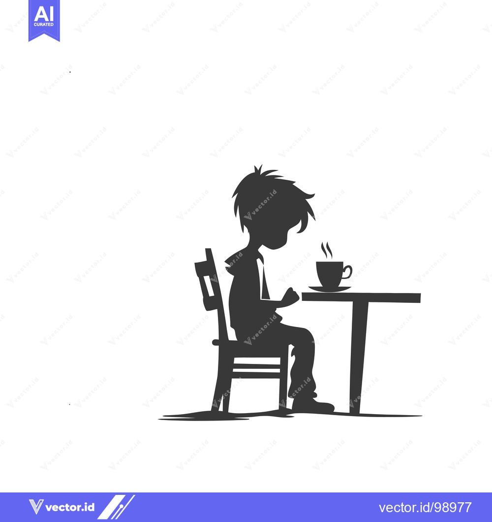 Premium Vector of Silhouette of a Person Sitting at a Table with a Cup of Coffee