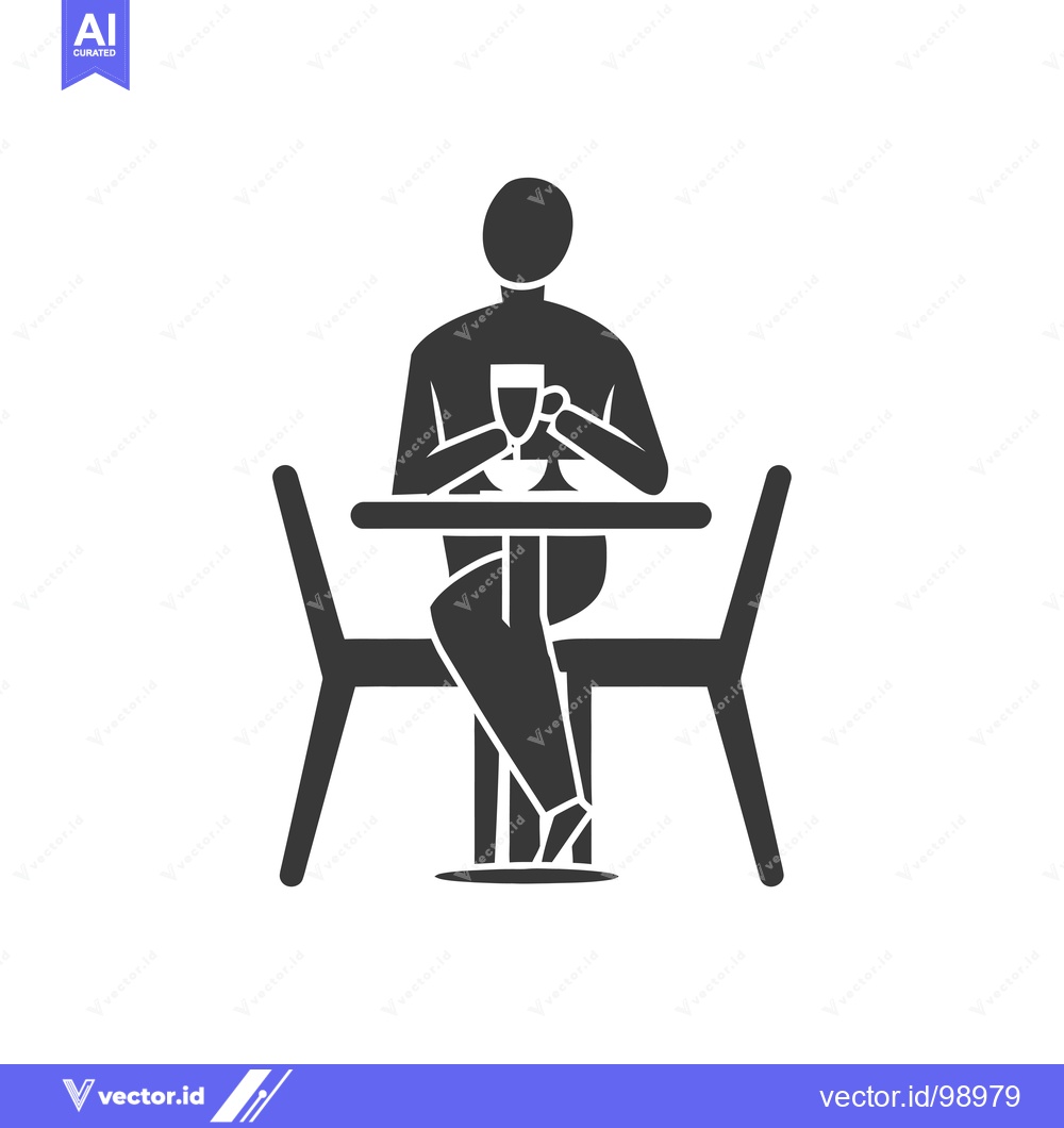 Premium Vector dari Silhouette of a Person Sitting at a Table with a Drink