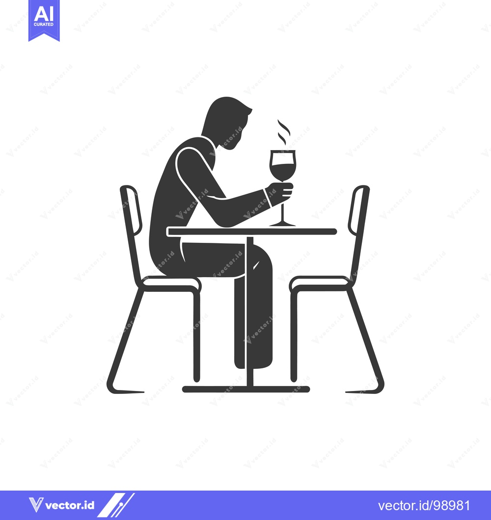 Premium Vector dari Silhouette of a Person Sitting at a Table with a Glass of Wine