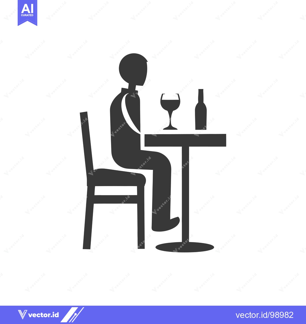 Premium Vector of Silhouette of a Person Sitting at a Table with a Wine Glass and Bottle