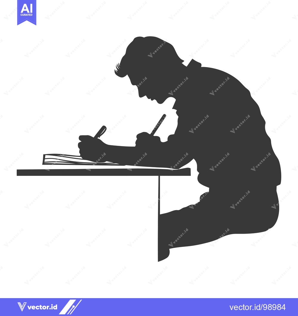 Premium Vector dari Silhouette of a person sitting at a table writing with a pen