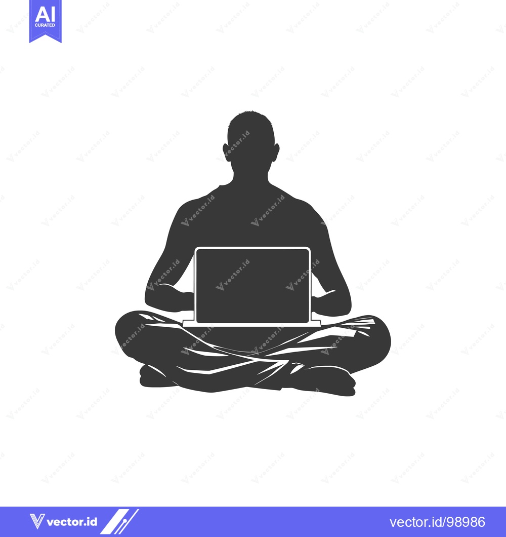 Premium Vector of Silhouette of a person sitting cross-legged and using a laptop