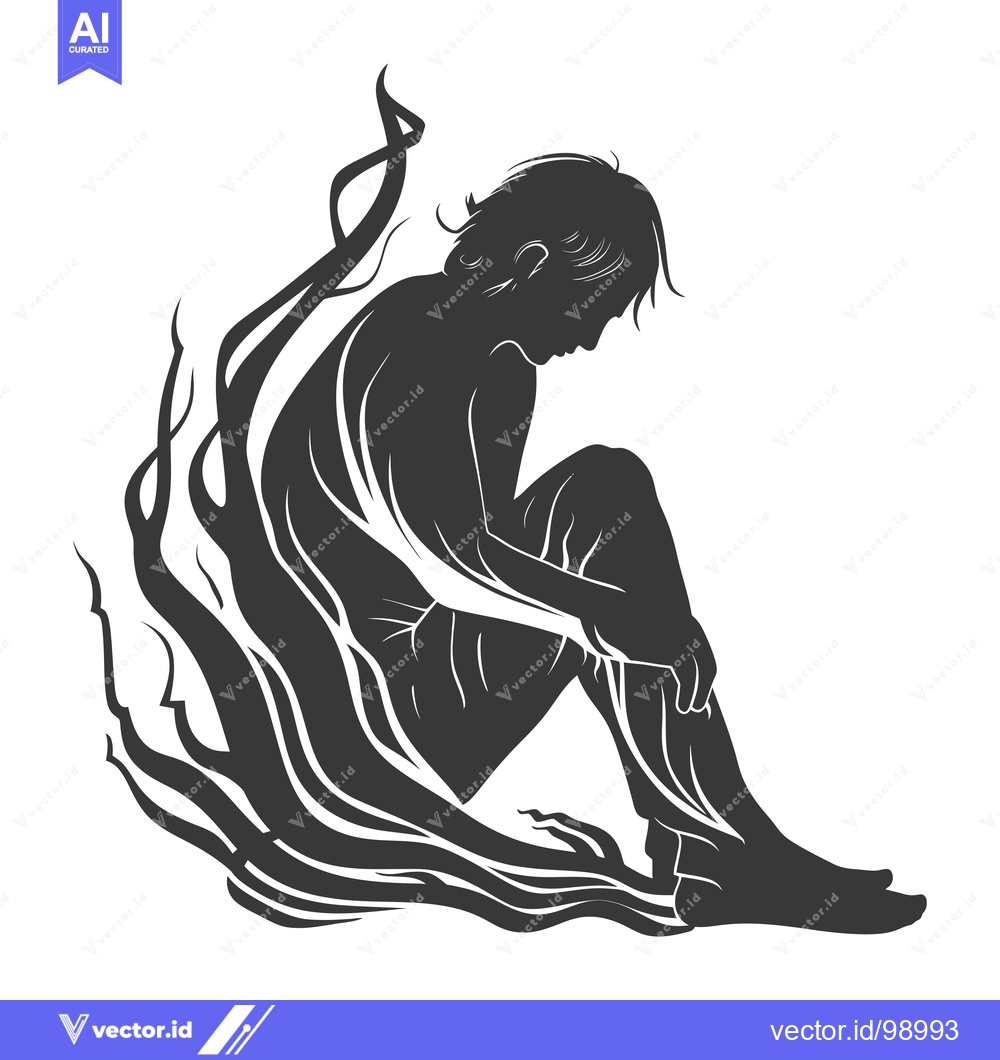 Premium Vector of Silhouette of a Person Sitting in a Swirling Form