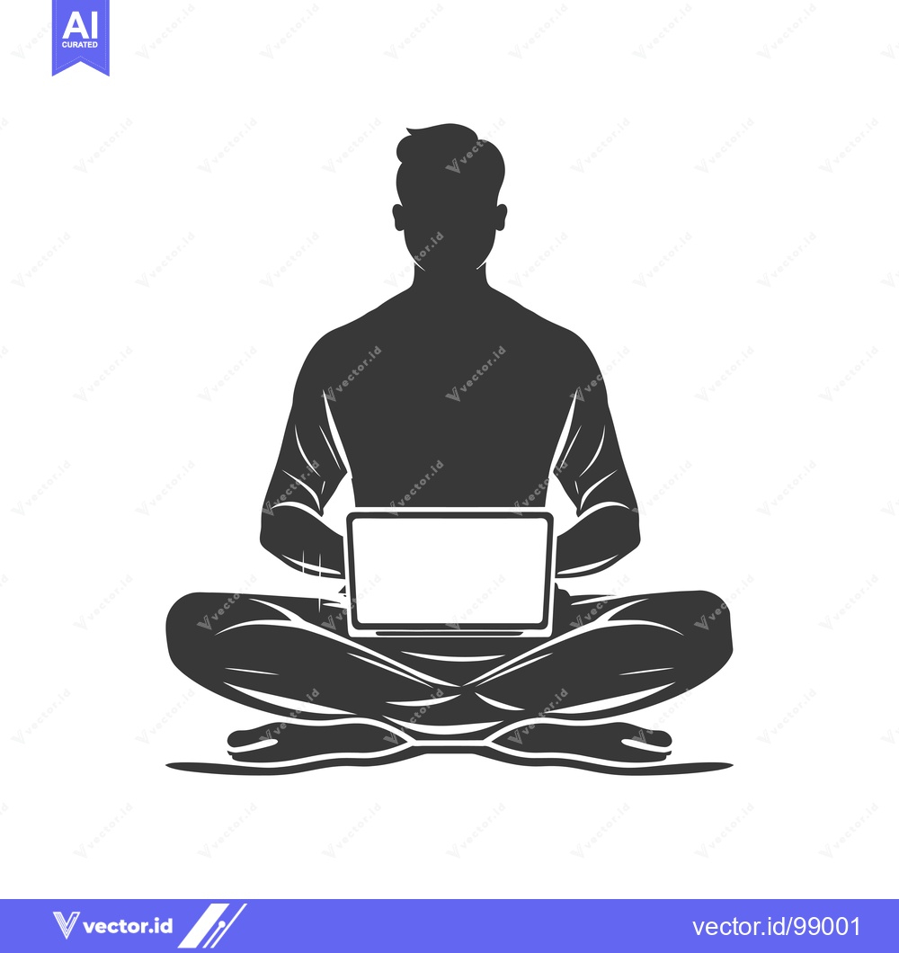 Premium Vector of Silhouette of a Person Sitting in Lotus Pose Using a Laptop