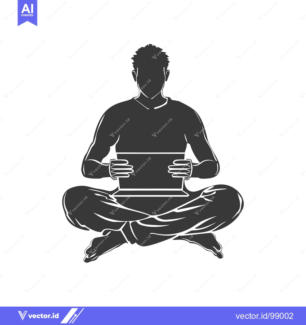 Premium Vector dari Silhouette of a Person Sitting in Lotus Pose with a Laptop
