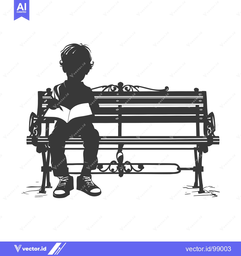 Premium Vector dari Silhouette of a Person Sitting on a Bench and Reading a Book