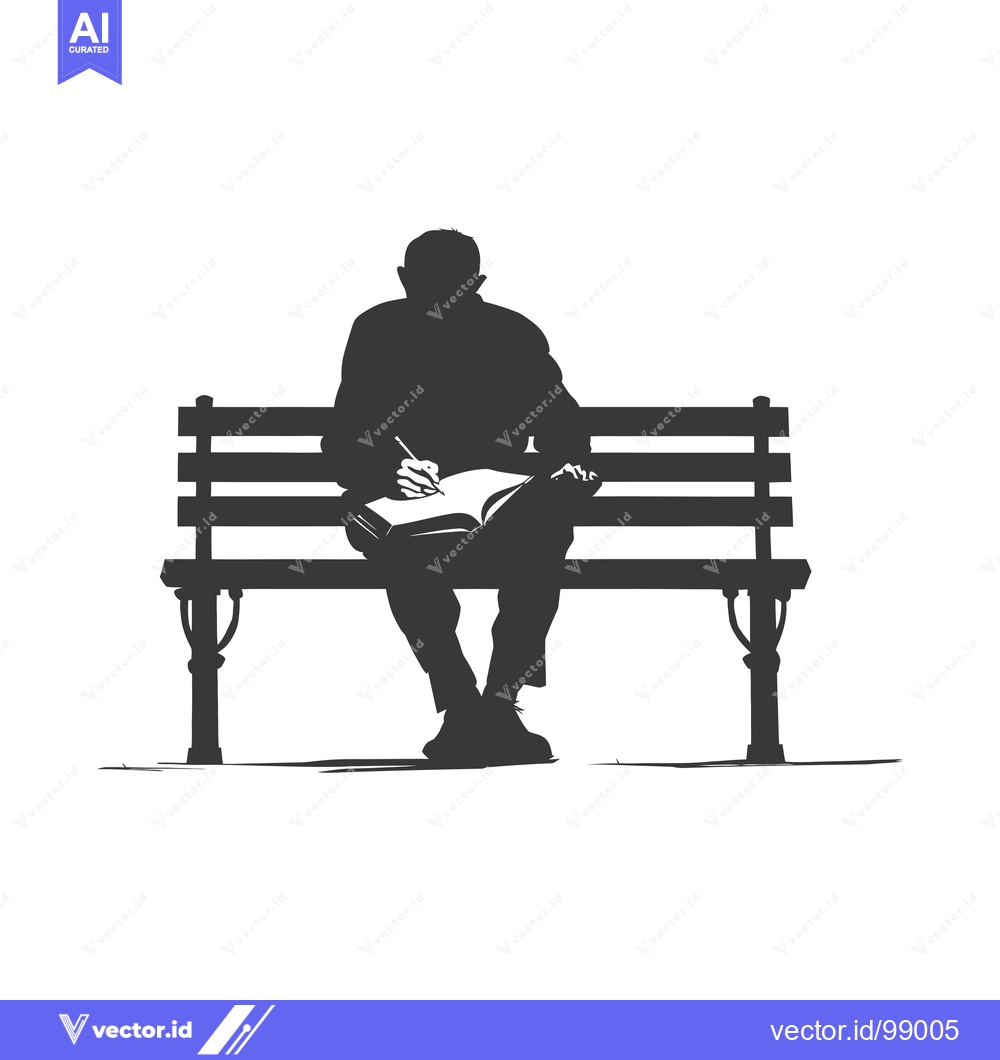 Premium Vector of Silhouette of a Person Sitting on a Bench and Writing in a Book