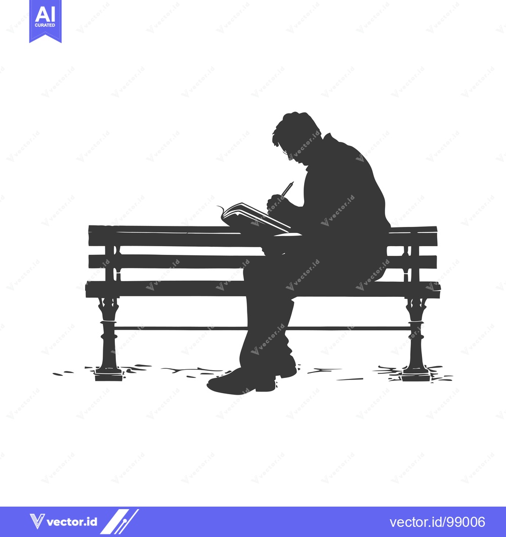 Premium Vector of Silhouette of a Person Sitting on a Bench and Writing in a Book
