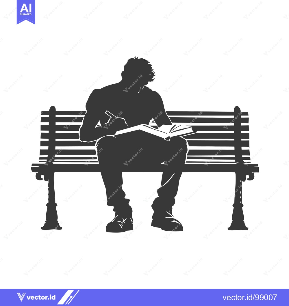 Premium Vector of Silhouette of a Person Sitting on a Bench with a Book