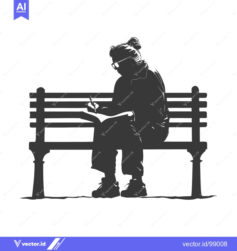 Premium Vector of Silhouette of a Person Sitting on a Bench Writing