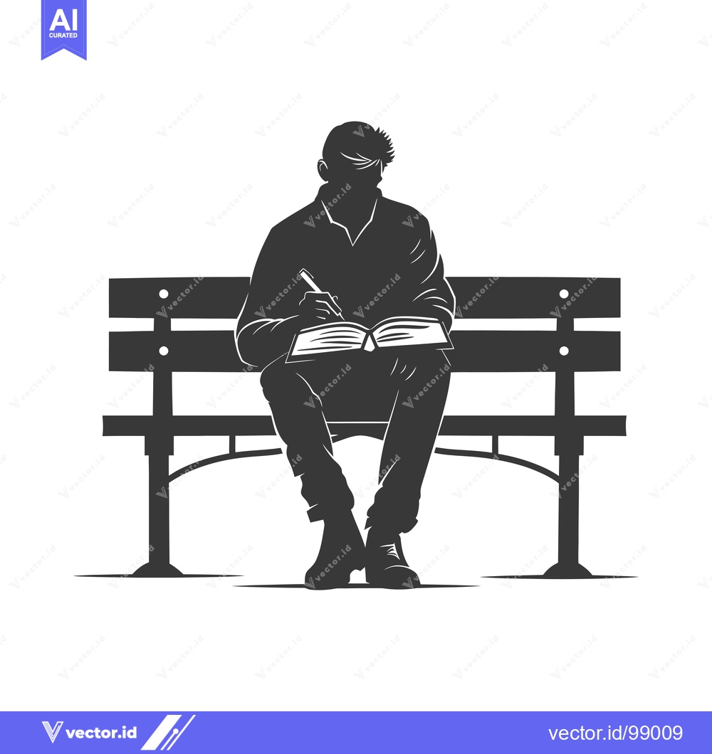 Premium Vector of Silhouette of a Person Sitting on a Bench, Writing in a Book