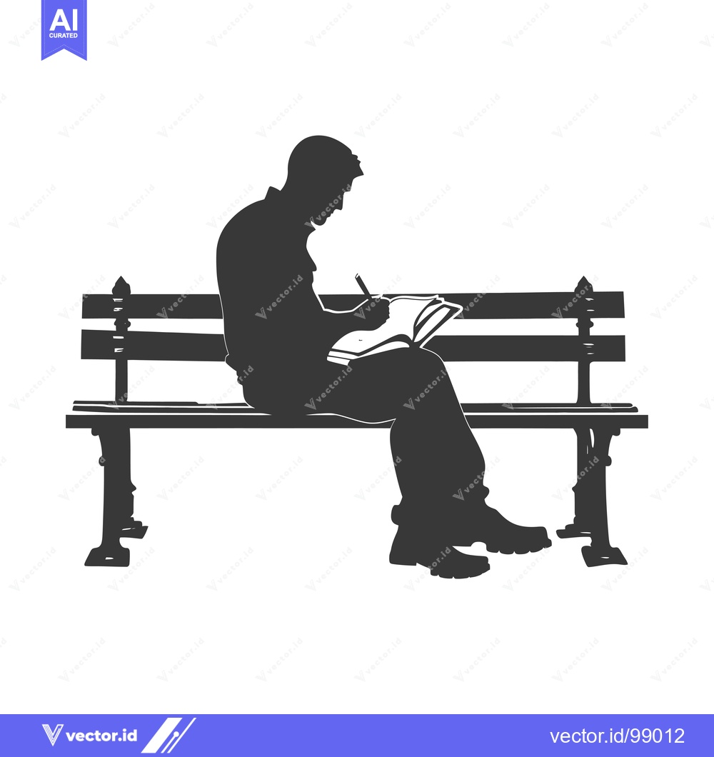 Premium Vector dari Silhouette of a person sitting on a park bench, writing in a book.