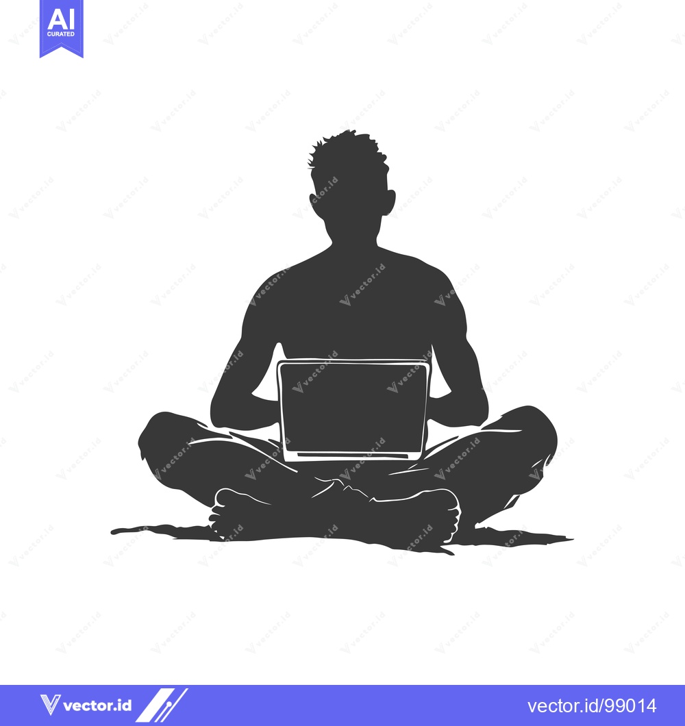Premium Vector of Silhouette of a person sitting with a laptop