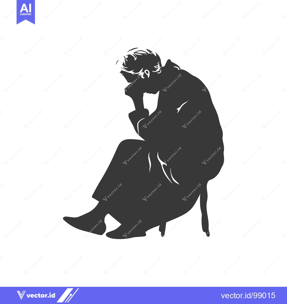 Premium Vector dari Silhouette of a Person Sitting with Head Bowed
