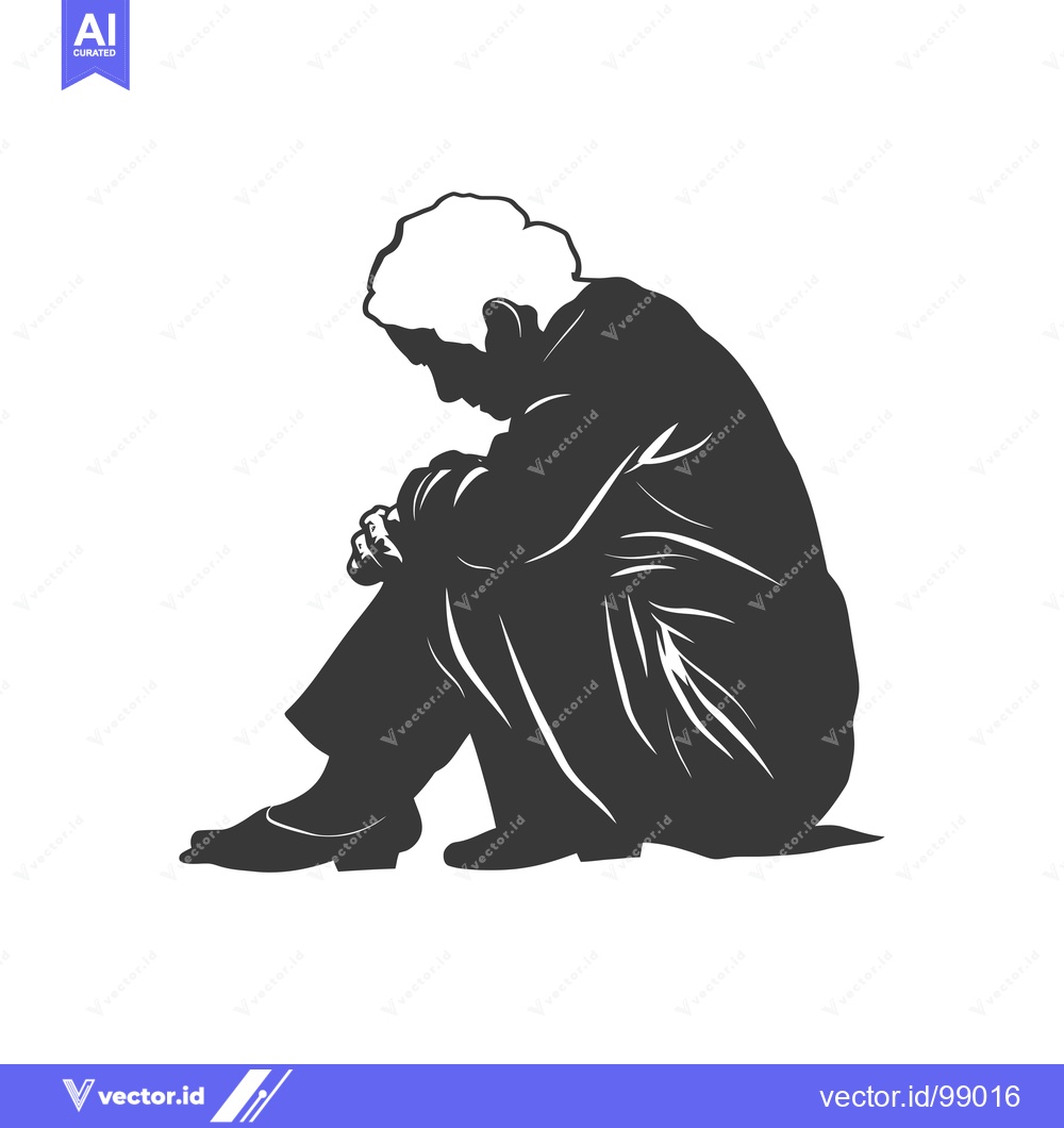 Premium Vector of Silhouette of a Person Sitting with Head Down