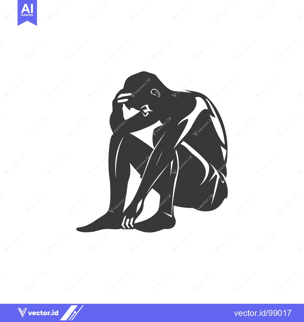 Premium Vector dari Silhouette of a Person Sitting with Head Down in Sorrow