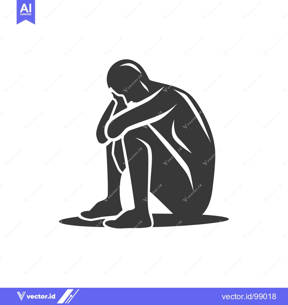 Premium Vector dari Silhouette of a Person Sitting with Head in Hands