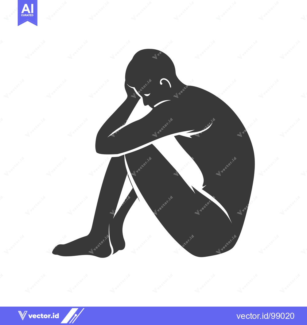 Premium Vector of Silhouette of a person sitting with their head in their hands.