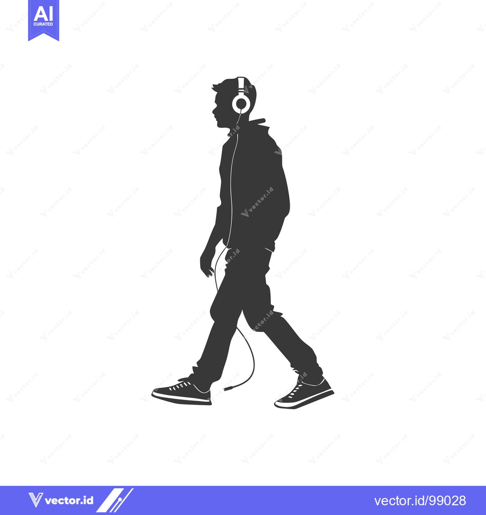 Premium Vector of Silhouette of a Person Walking and Listening to Music