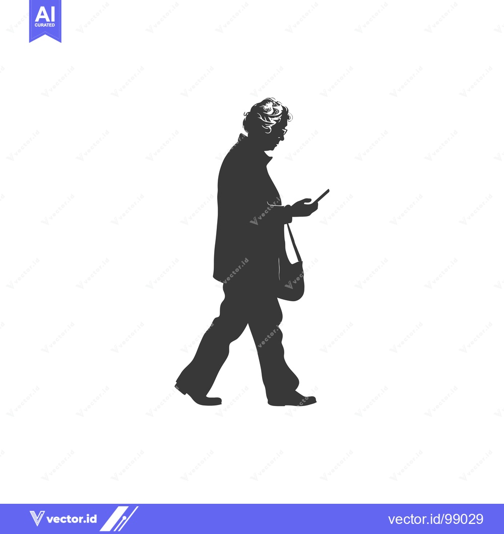 Premium Vector of Silhouette of a Person Walking and Looking at a Phone