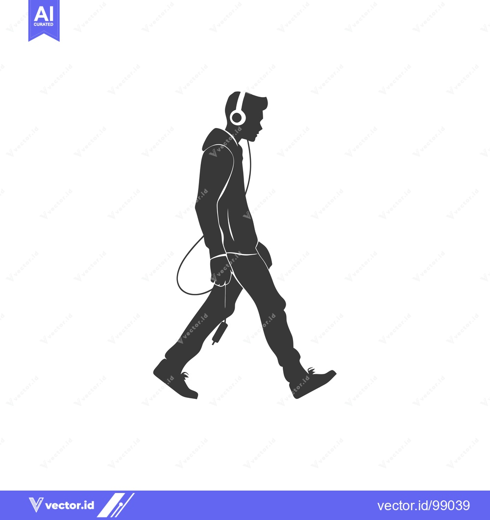 Premium Vector of Silhouette of a Person Walking While Listening to Music Through Headph