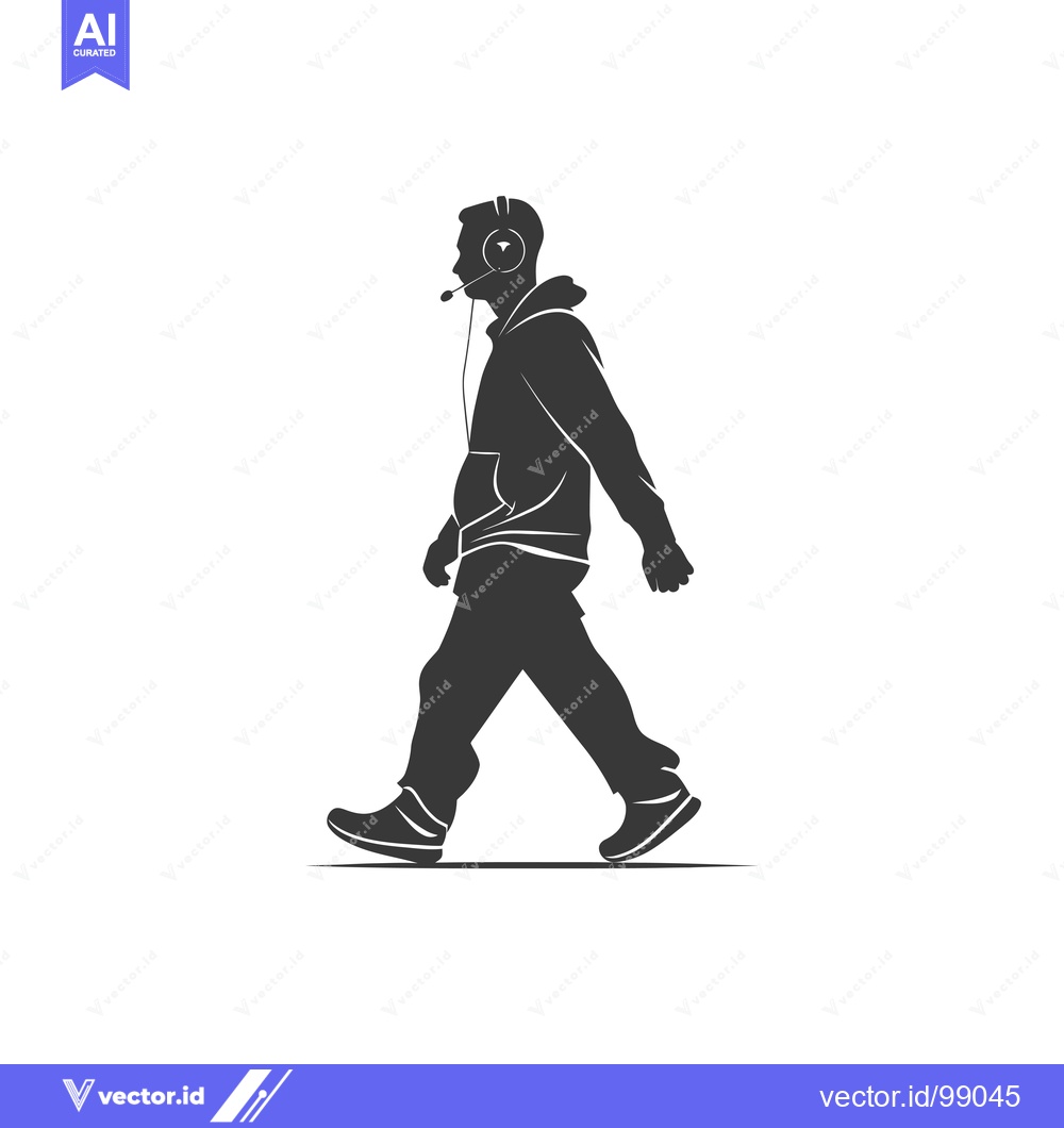 Premium Vector dari Silhouette of a Person Walking While Wearing Headphones