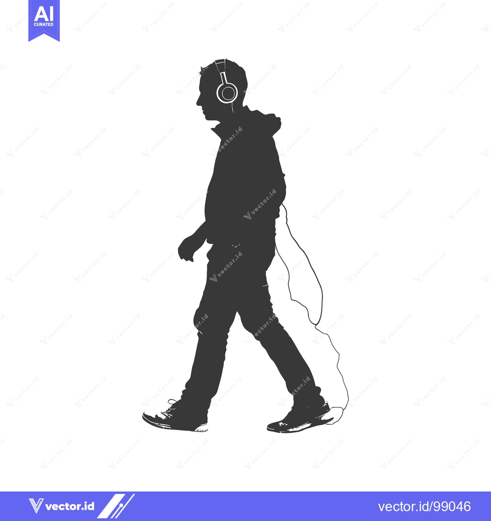 Premium Vector of Silhouette of a Person Walking While Wearing Headphones