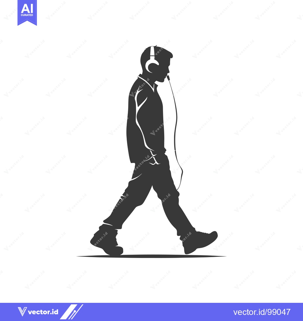 Premium Vector of Silhouette of a Person Walking While Wearing Headphones
