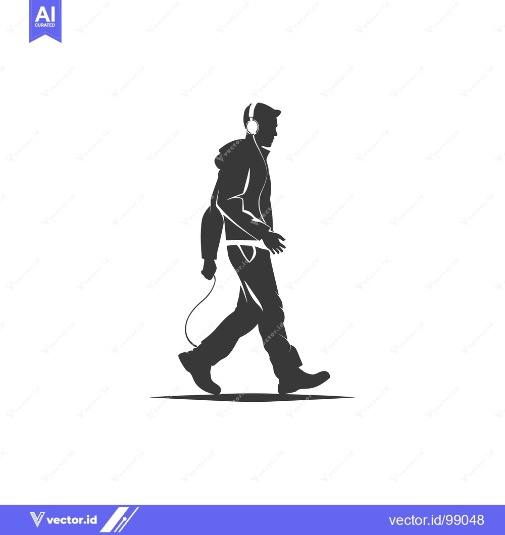 Premium Vector of Silhouette of a Person Walking While Wearing Headphones
