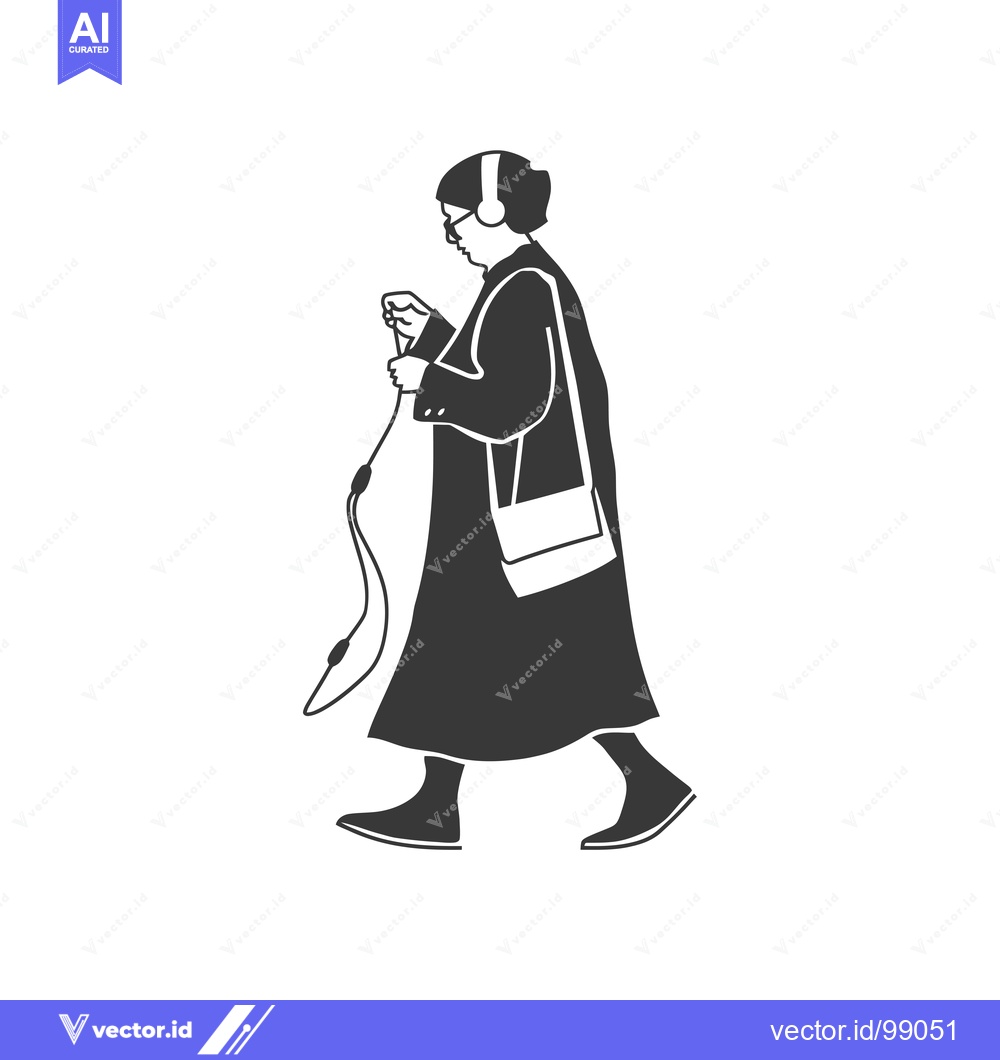 Premium Vector of Silhouette of a Person Walking with Headphones and a Bag