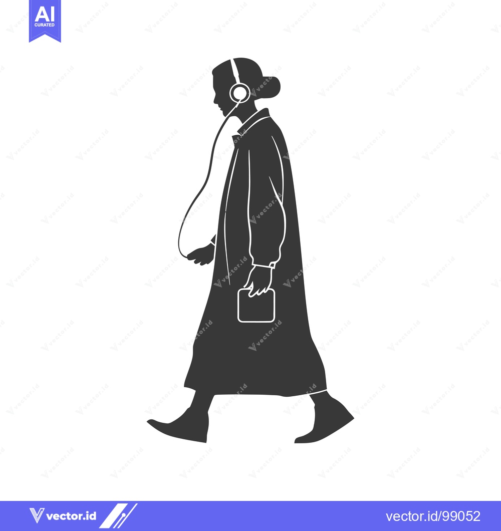 Premium Vector dari Silhouette of a Person Walking with Headphones and a Bag