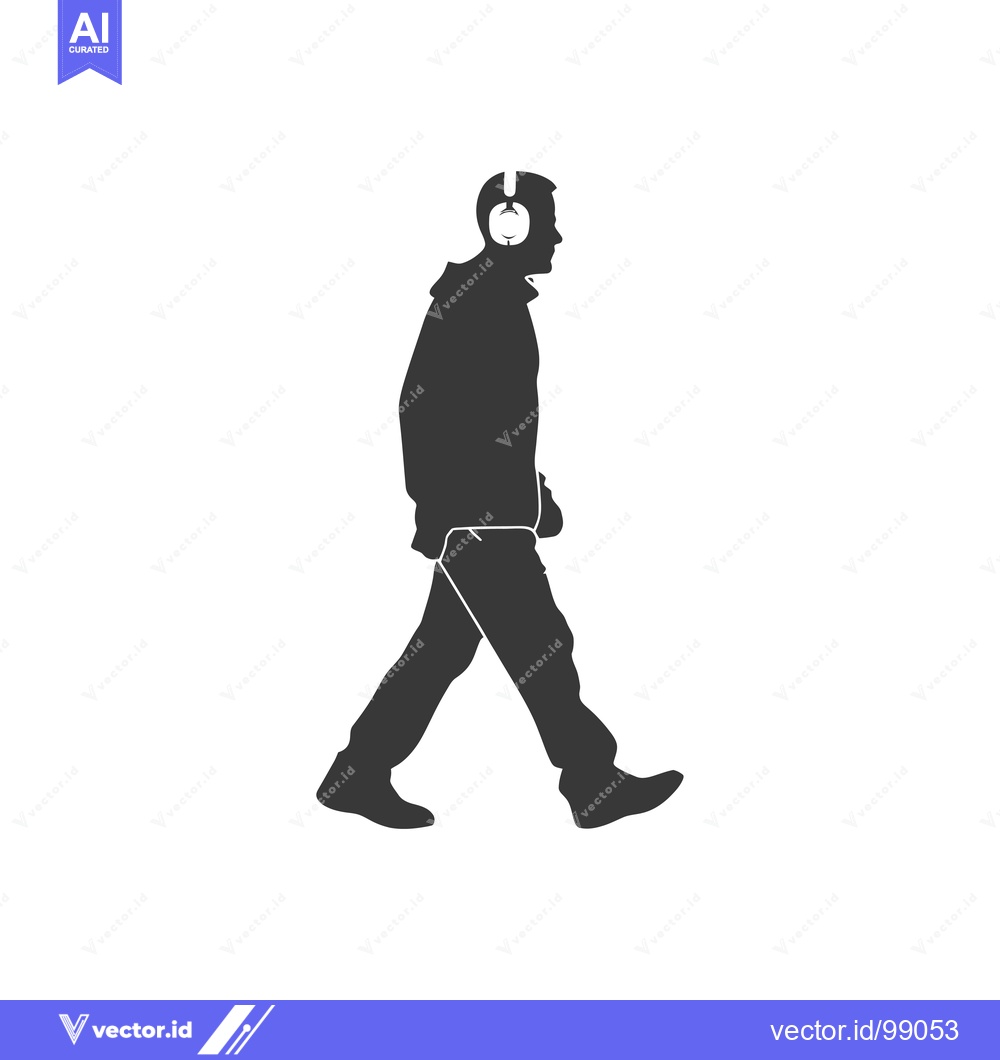 Premium Vector of Silhouette of a Person Walking with Headphones On