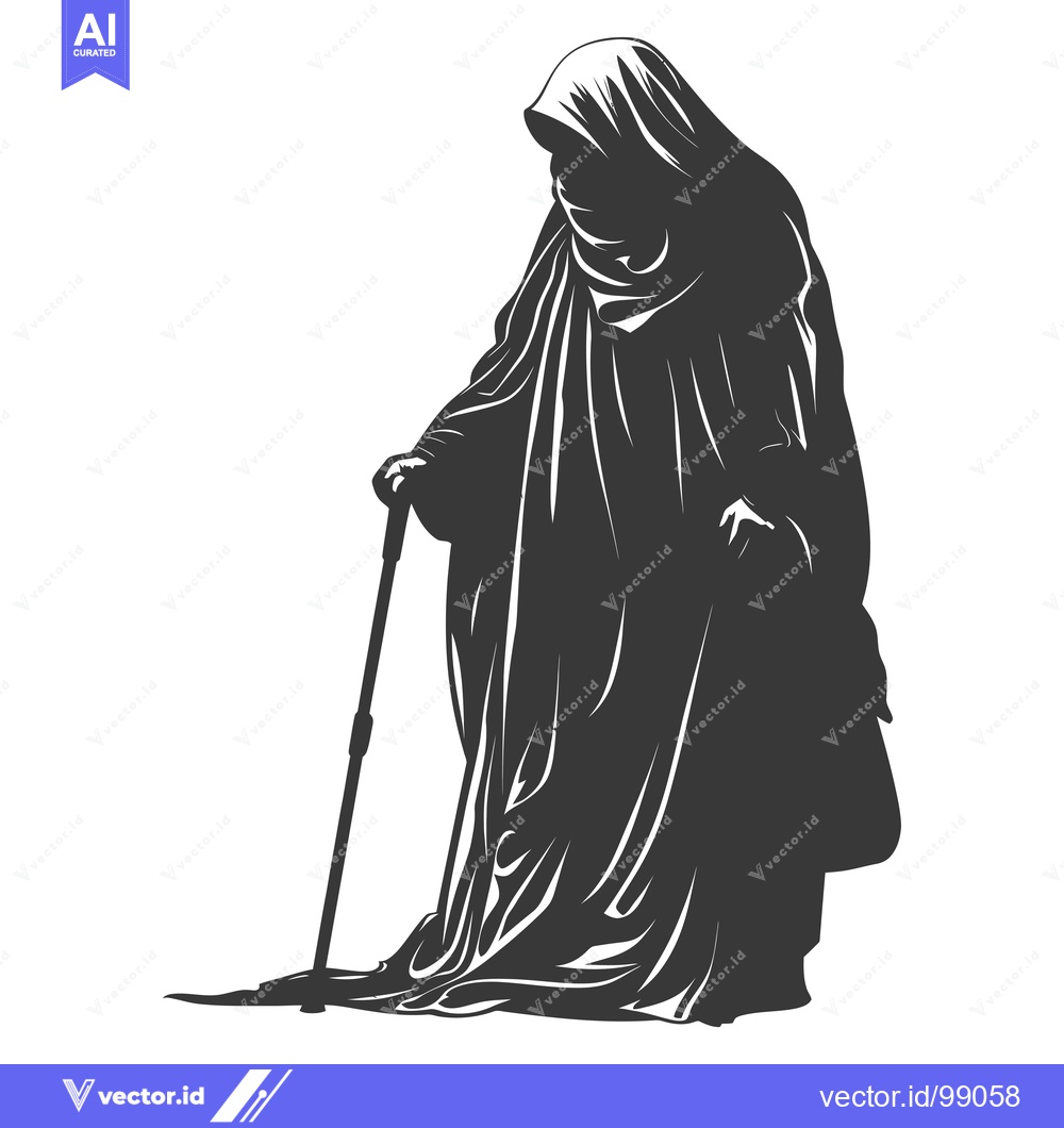 Premium Vector of Silhouette of a Person Wearing a Hooded Robe and Holding a Cane