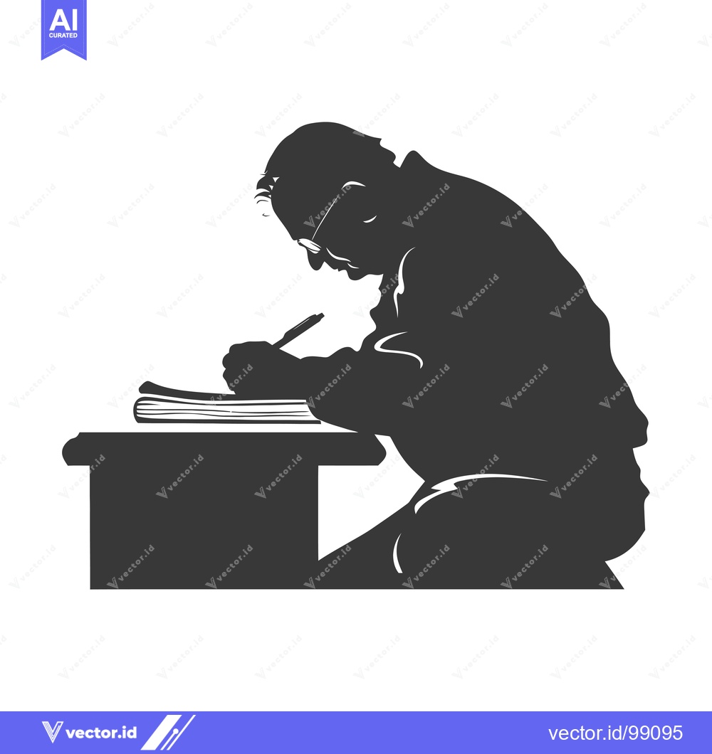 Premium Vector dari Silhouette of a Person Writing at a Desk