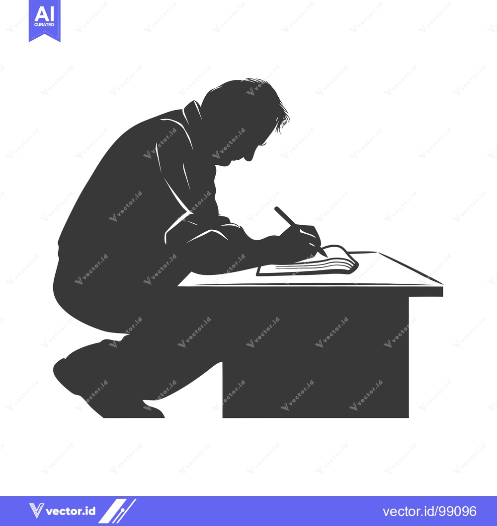 Premium Vector dari Silhouette of a Person Writing at a Desk