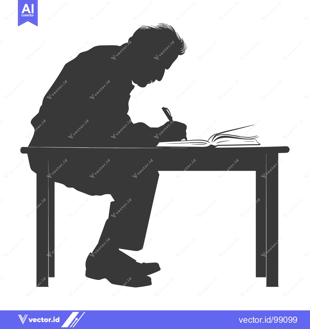 Premium Vector dari Silhouette of a Person Writing at a Desk