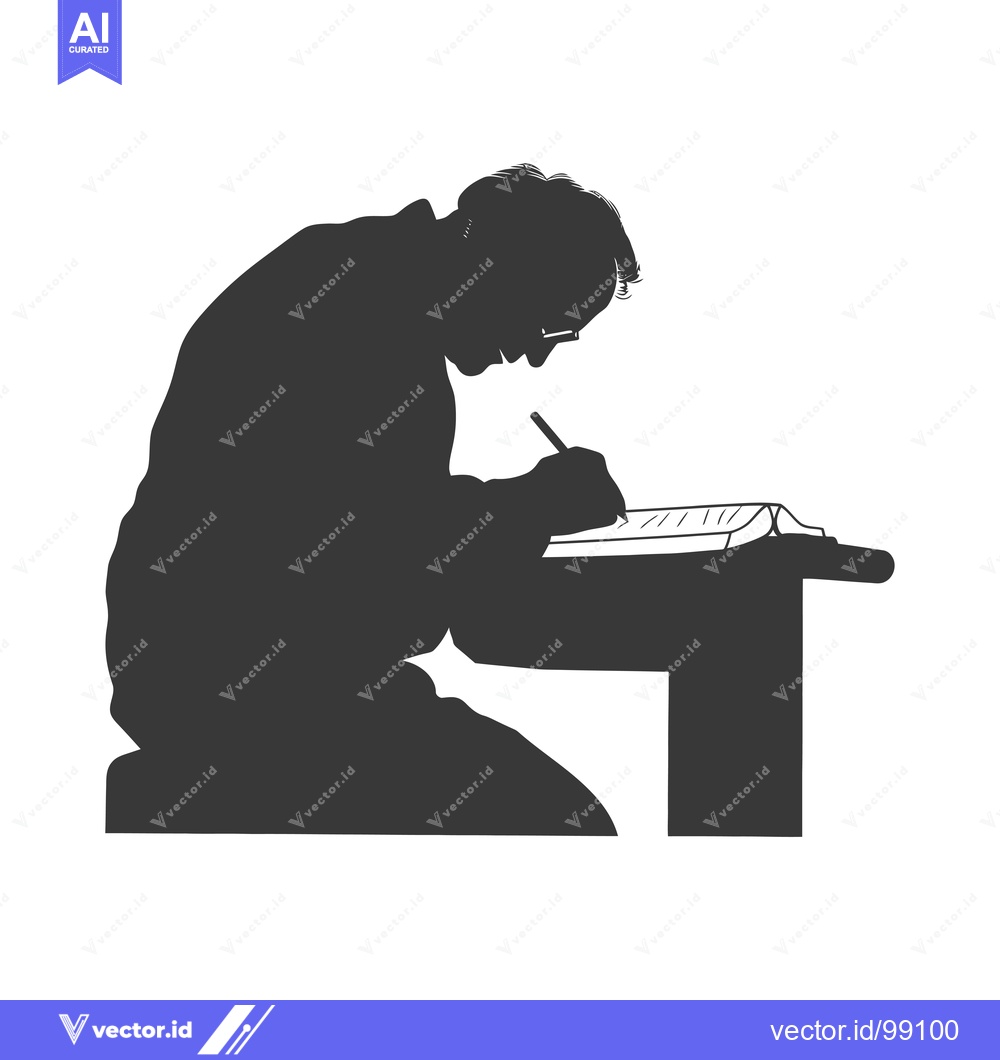 Premium Vector dari Silhouette of a Person Writing at a Desk