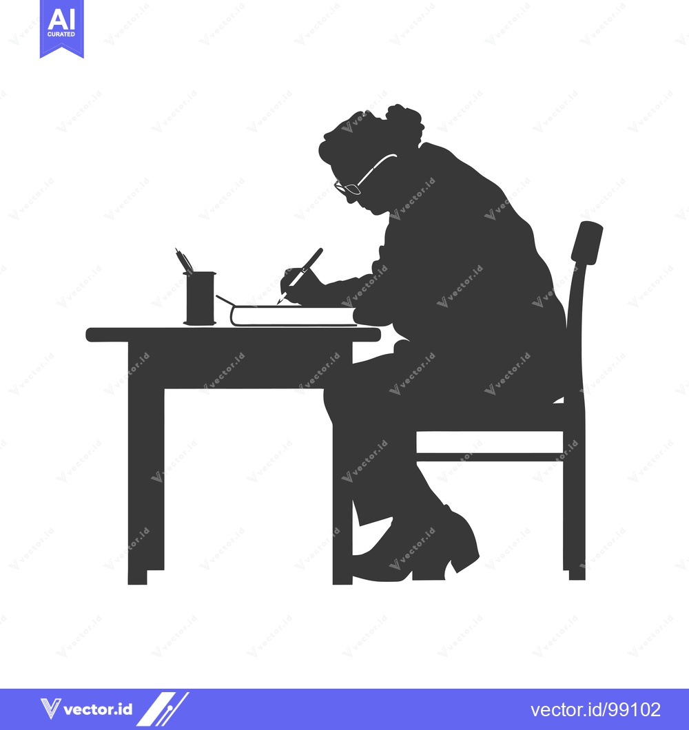 Premium Vector dari Silhouette of a Person Writing at a Desk