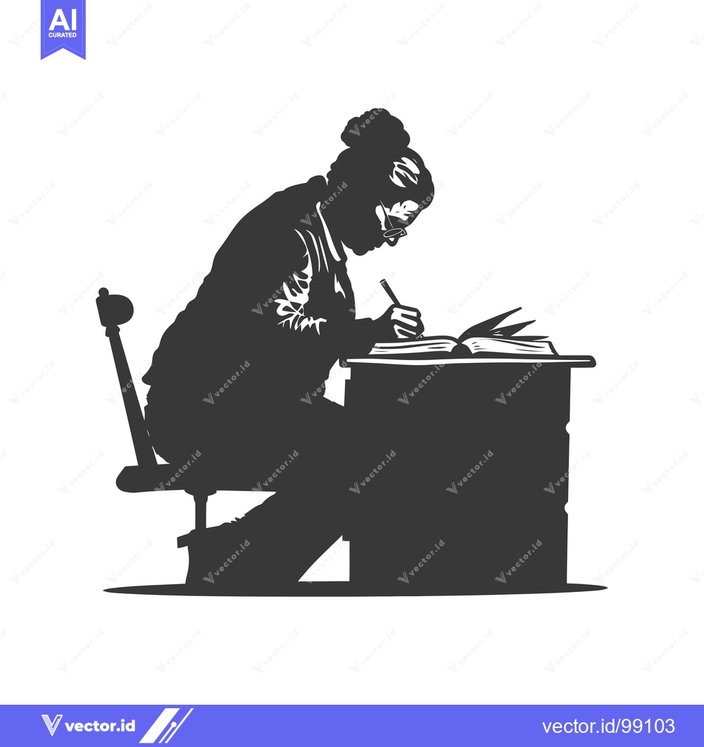 Premium Vector dari Silhouette of a Person Writing at a Desk