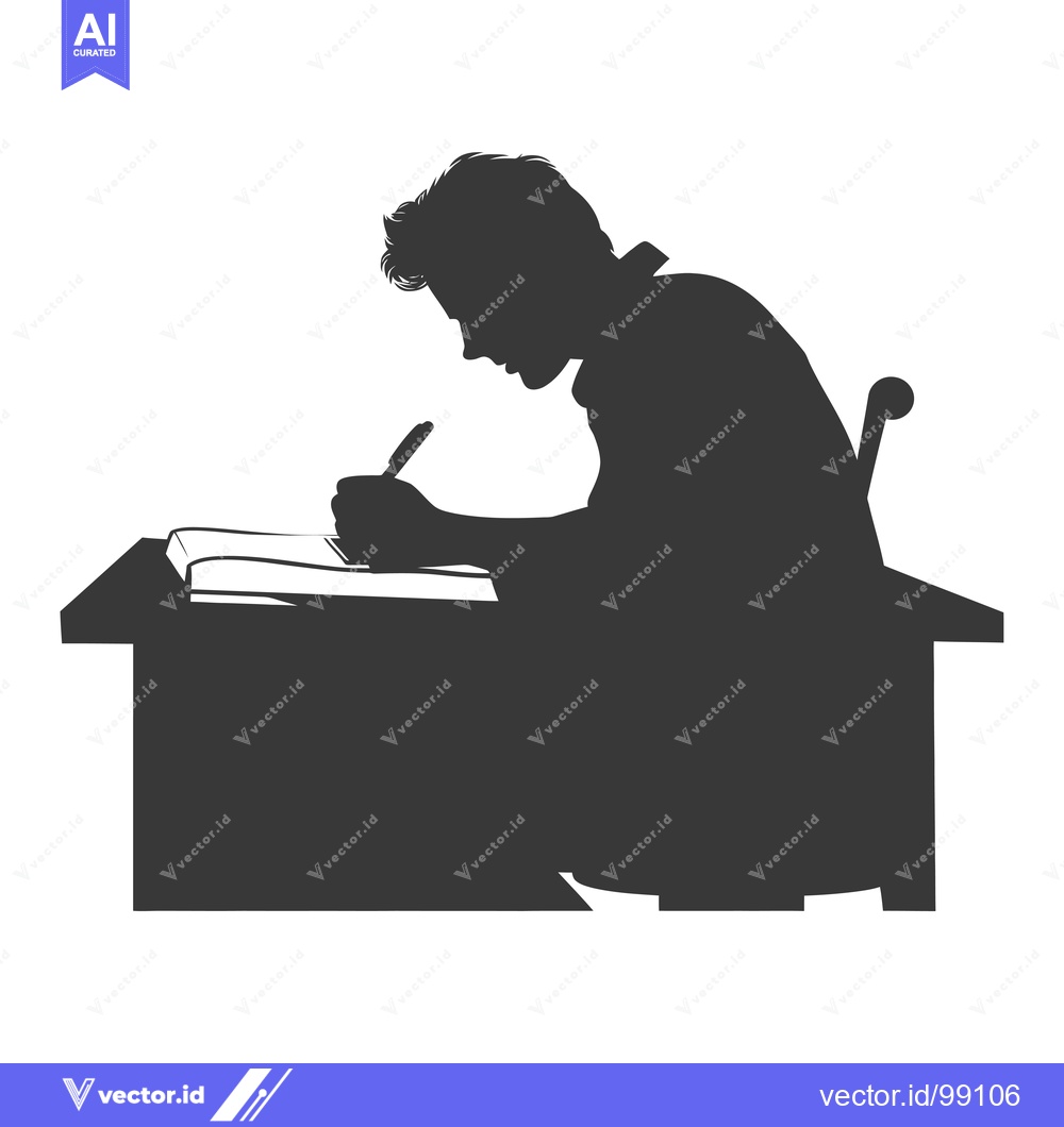 Premium Vector dari Silhouette of a Person Writing at a Desk
