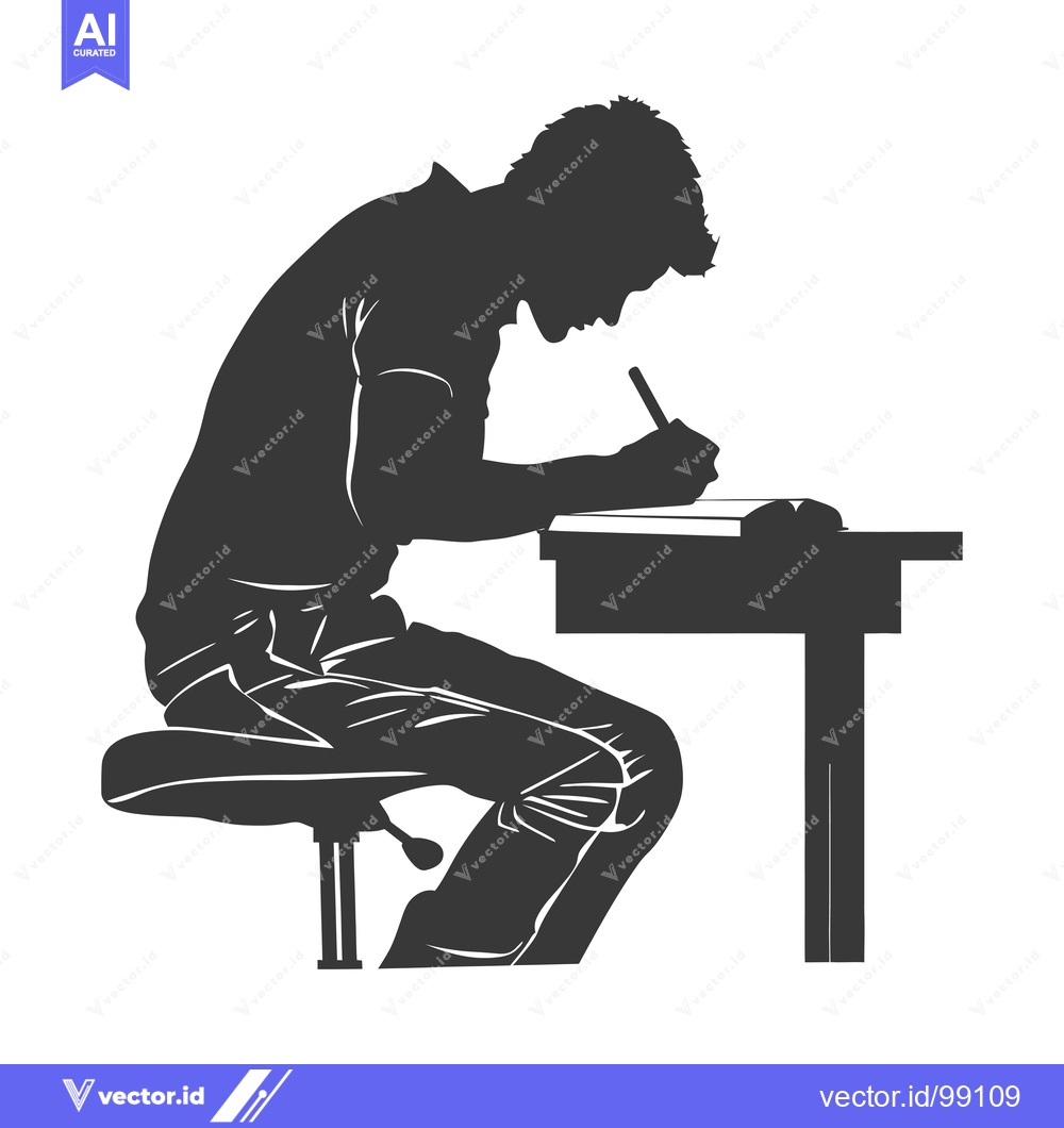 Premium Vector dari Silhouette of a Person Writing at a Desk