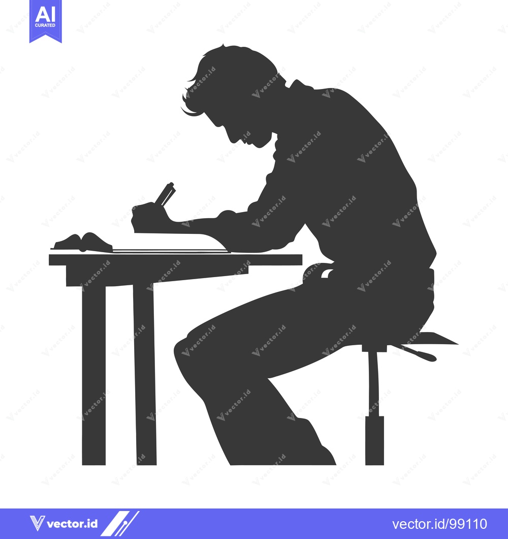 Premium Vector dari Silhouette of a Person Writing at a Desk