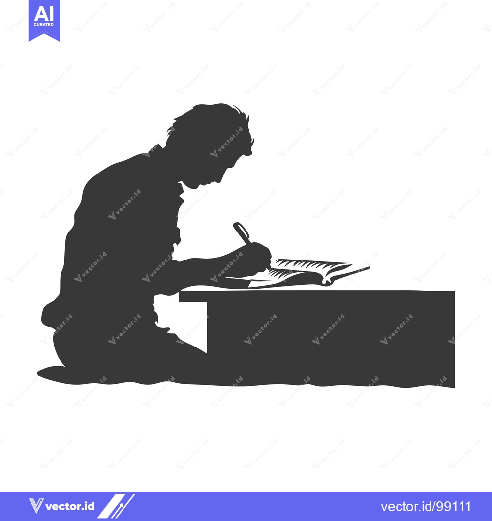 Premium Vector dari Silhouette of a Person Writing at a Desk