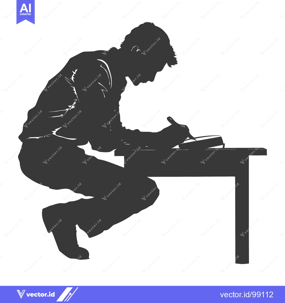 Premium Vector dari Silhouette of a Person Writing at a Desk