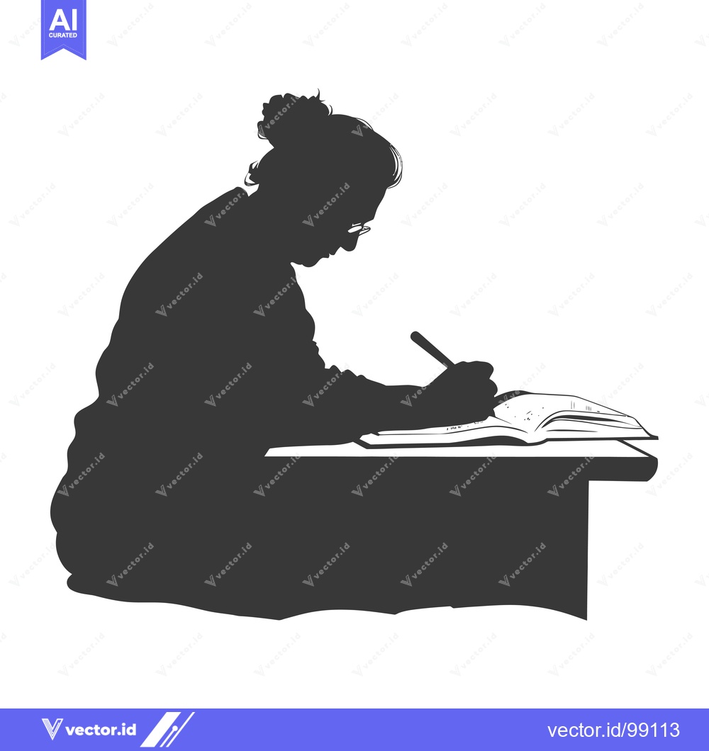 Premium Vector of Silhouette of a Person Writing at a Desk with a Book Open