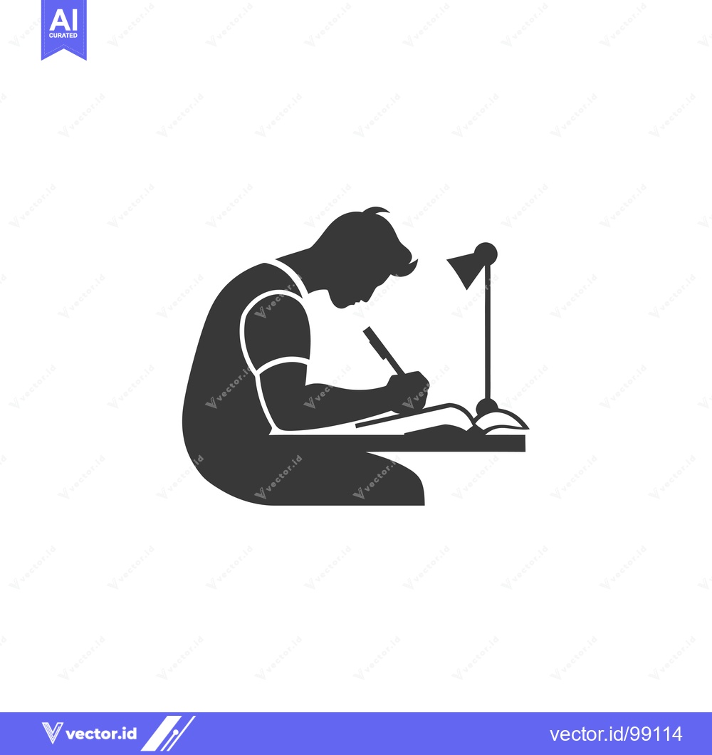 Premium Vector of Silhouette of a Person Writing at a Desk with a Lamp